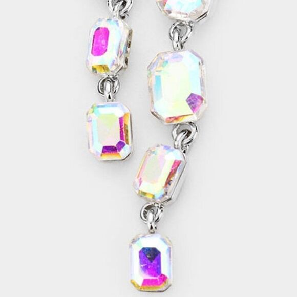 Abalone Rectangle Crystal Link Evening Earrings - Picture 3 of 6